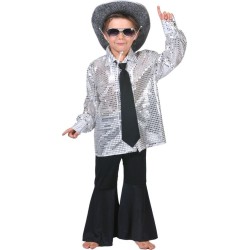 CHEMISE A STRASS OU SEQUIN ARGENT DISCO ENFANT TAILLE 164