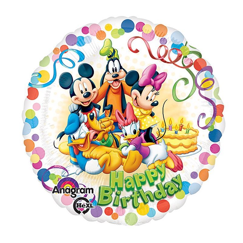 BALLON METALLIQUE ROND MICKEY ET SES AMIS FOND BLANC 43 CM