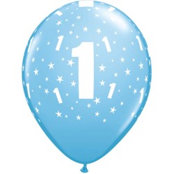 6 BALLONS QUALATEX IMPRIME ETOILES 11"  1 AN BLEU