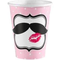 8 GOBELETS MOUSTACHE SUR FOND ROSE 266 ML