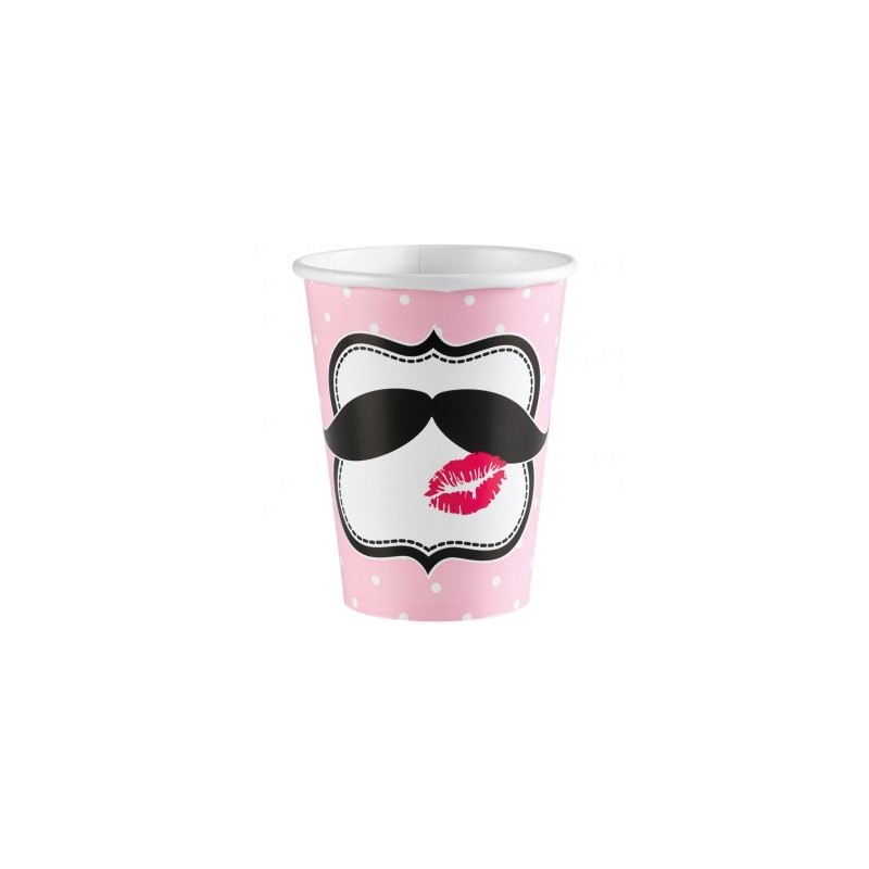 8 GOBELETS MOUSTACHE SUR FOND ROSE 266 ML