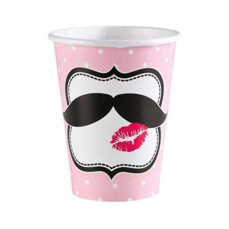 8 GOBELETS MOUSTACHE SUR FOND ROSE 266 ML