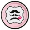 8 ASSIETTES MOUSTACHE SUR FOND ROSE 22,9 CM