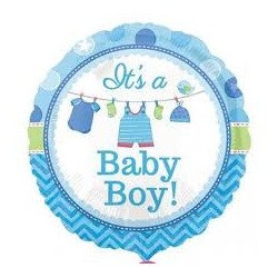 BALLON METALLIQUE ROND BABY BOY BLEU PETITS HABITS 43CM 