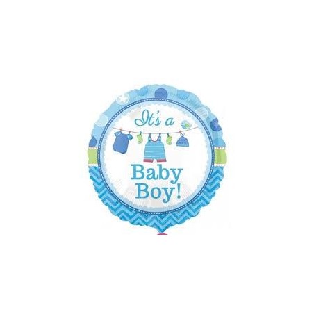 BALLON METALLIQUE ROND BABY BOY BLEU PETITS HABITS 43CM 