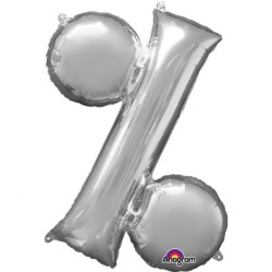 BALLON METALLIQUE 91 CM ARGENT SYMBOLE % POURCENTAGE