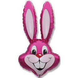 BALLON METALLIQUE TETE DE LAPIN  ROSE 81 CM