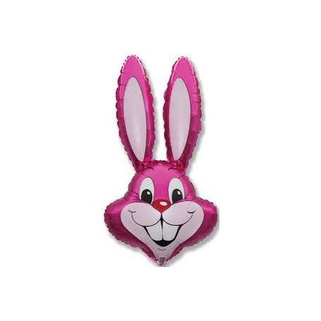 BALLON METALLIQUE TETE DE LAPIN  ROSE 81 CM