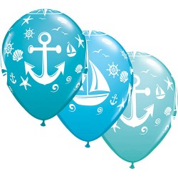 25 BALLONS QUALATEX ANCRES ET BATEAUX ASSORTIMENT BLEU