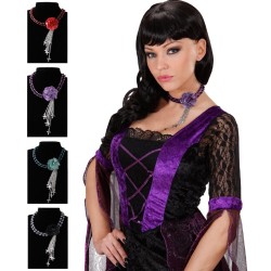 COLLIER GOTHIQUE  FLEUR + CROIX COULEURS ASSORTIES