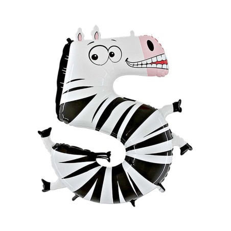 BALLONS CHIFFRES ANIMAUX 5 ZEBRE 90 CM