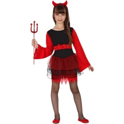 DEGUISEMENT ENFANT DIABLESSE ROBE COURTE ROUGE ET NOIR AVEC NOEUD TAILLE 5/6 ANS