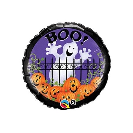 BALLON METALLIQUE ROND ROND PETIT FANTOME ET CITROUILLES 46CM
