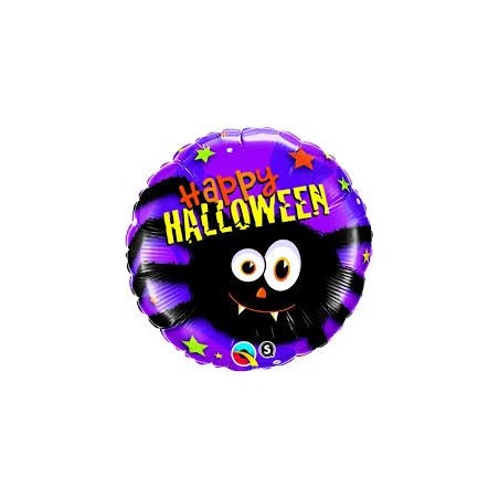 BALLON ROND HAPPY HALLOWEEN ARAIGNEE FOND VIOLET 46 CM