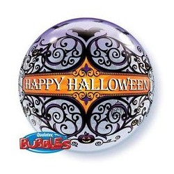 BALLON BUBBLES ARABESQUES NOIRES HAPPY HALLOWEEN DIAMETRE 56 CM