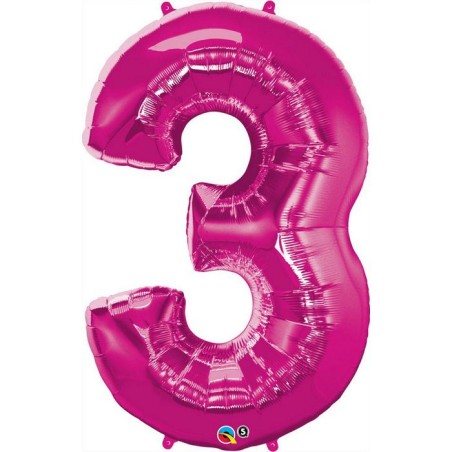 BALLON METALLIQUE CHIFFRE 3 ROSE FUSCHIA 86 CM