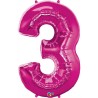 BALLON METALLIQUE CHIFFRE 3 ROSE FUSCHIA 86 CM