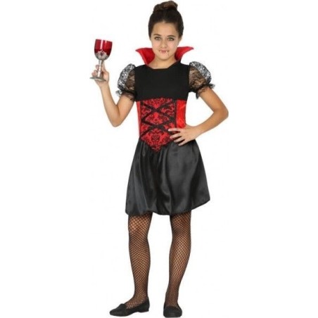 DEGUISEMENT ROBE COURTE GOTHIQUE NOIRE ET ROUGE TAILLE 5/6 ANS