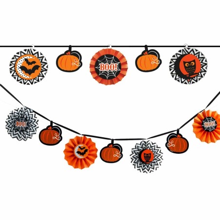 GUIRLANDE EN PAPIER HALLOWEEN EVANTAILS NOIR ORANGE 365 CM