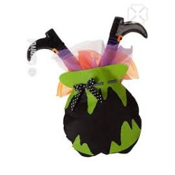 DECORATION HALLOWEEN CHAUDRON ET JAMBE DE SORCIERE ANIME ET SON