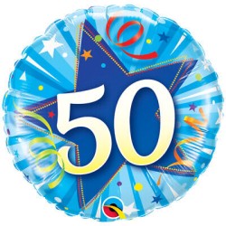 BALLON ROND ANNIVERSAIRE METALLIQUE CHIFFRE 50 BLEU 46 CM