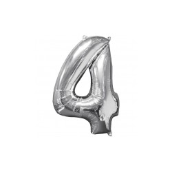 BALLON METALLIQUE CHIFFRE 4 ARGENT 86 CM