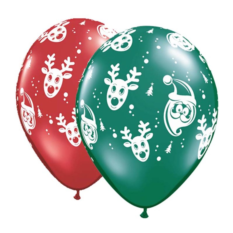 PAQUET DE 6 BALLONS LATEX 11" NOEL SANTA & RUDOLPH