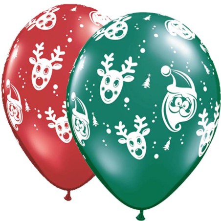 PAQUET DE 6 BALLONS LATEX 11" NOEL SANTA & RUDOLPH