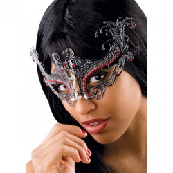 MASQUE METAL ARGENT STRASS ROUGE