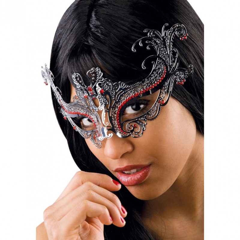 MASQUE METAL ARGENT STRASS ROUGE