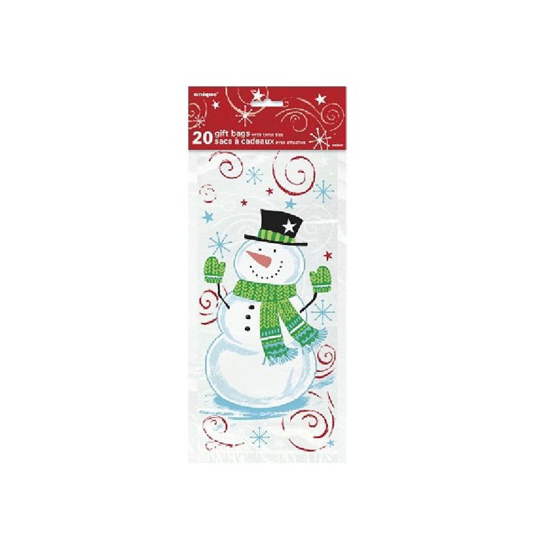 20 SACHETS BONHOMME DE NEIGE TRANSPARENTS