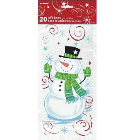 20 SACHETS BONHOMME DE NEIGE TRANSPARENTS