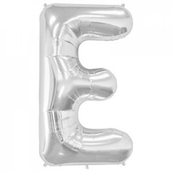 BALLON METALLIQUE LETTRE E ARGENT 86 CM