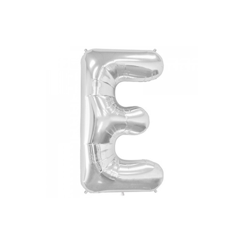 BALLON METALLIQUE LETTRE E ARGENT 86 CM