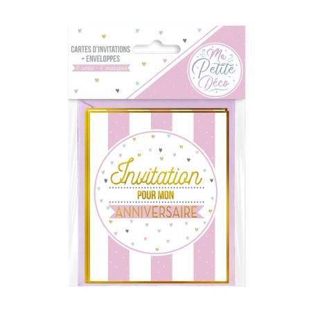 6 CARTES D'INVITATIONS + ENVELOPPES ANNIVERSAIRE FILLE