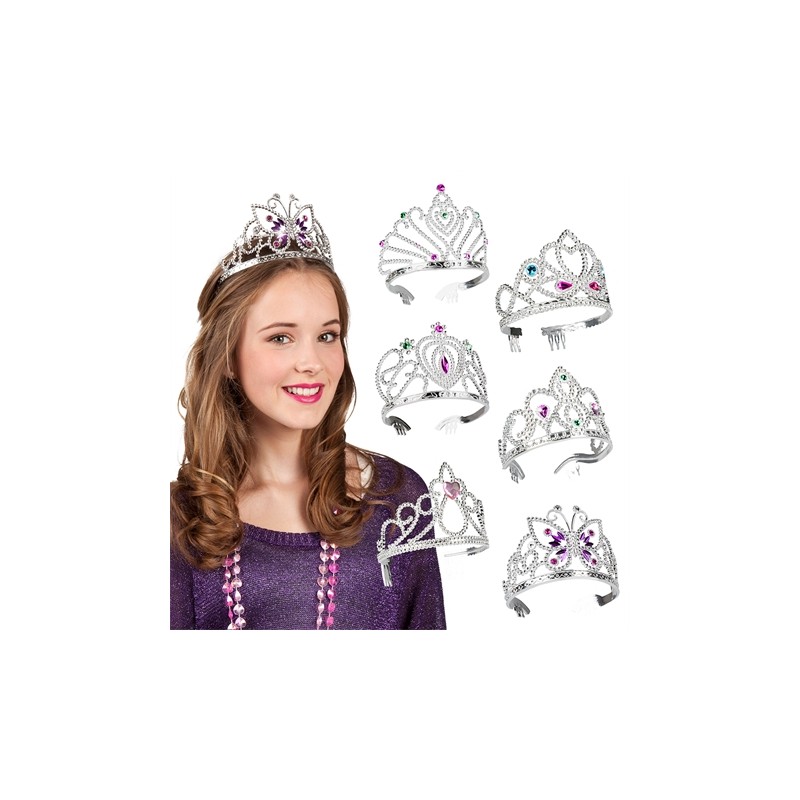 1 DIADEME PRINCESSE  ARGENT EN PLASTIQUE 6 MODELES DIFFERENTS