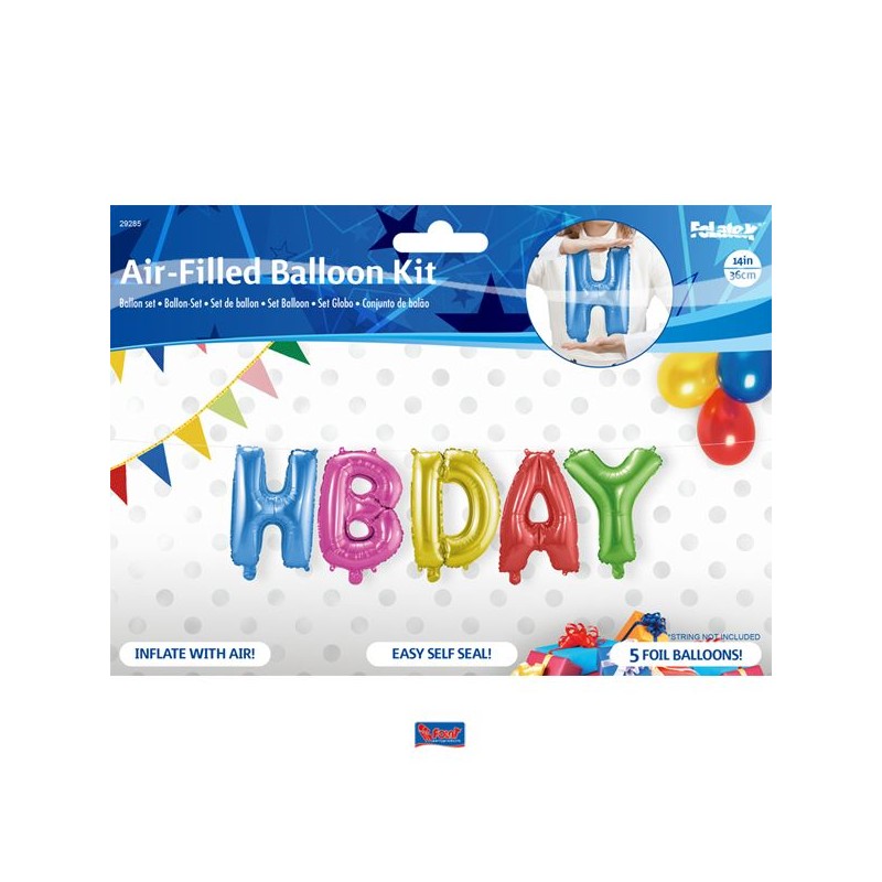 BALLON METALLIQUE A AIR HBDAY MULTICOLORE 36 CM