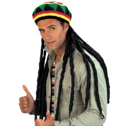 BONNET OU CHAPEAU RASTA AVEC DREAD JAUNE VERT ET ROUGE