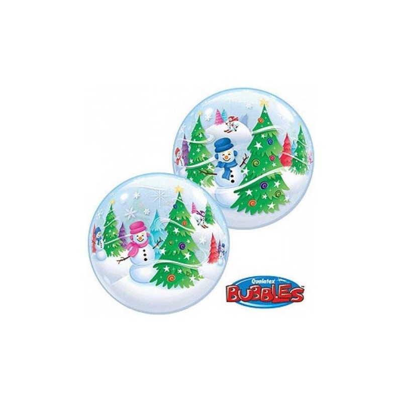 BALLON BUBBLES QUALATEX SAPINS ET BONHOMMES DE NEIGE 56 CM