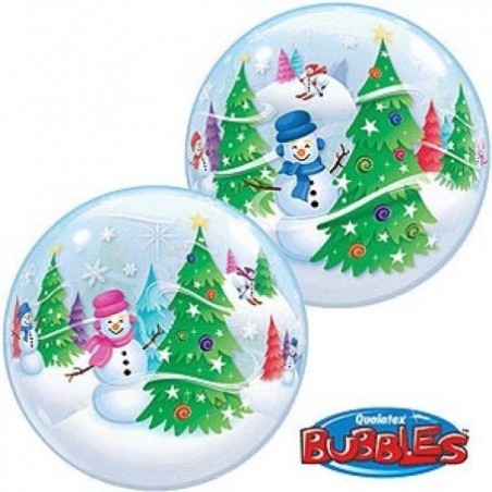 BALLON BUBBLES QUALATEX SAPINS ET BONHOMMES DE NEIGE 56 CM