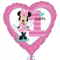 BALLON METALLIQUE COEUR MINNIE ROSE FIRST BIRTHDAY 43CM