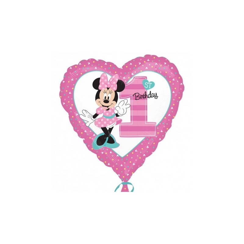 BALLON METALLIQUE COEUR MINNIE ROSE FIRST BIRTHDAY 43CM