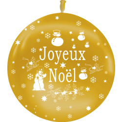 BALLON LATEX BALLOONIA 3' JOYEUX NOEL METAL OR