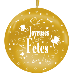 BALLON LATEX BALLOONIA 3' JOYEUSES FETES OR