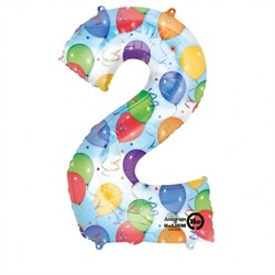 BALLON METALLIQUE CHIFFRE 2 MULTICOLORE ANNIVERSAIRE 83 CM