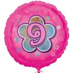 BALLON METALLIQUE CHIFFRE ROND 45 CM 9 SUR FOND ROSE