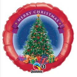 BALLON METALLIQUE ROND MERRY CHRISTMAS SAPIN QUALATEX 46 CM