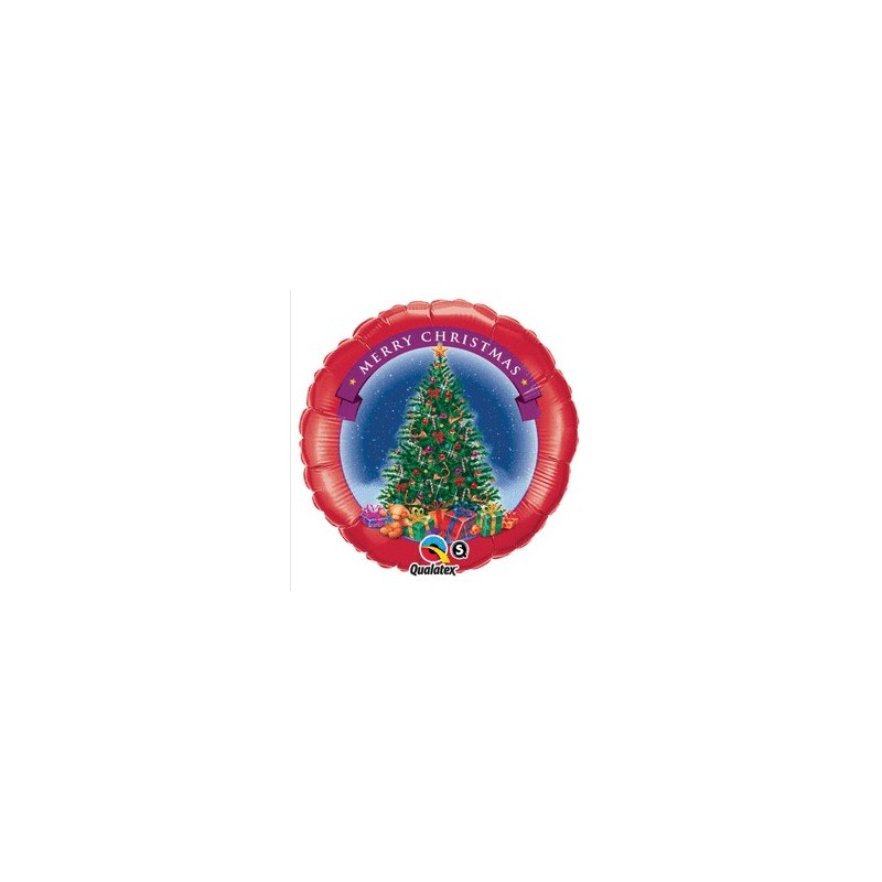 BALLON METALLIQUE ROND MERRY CHRISTMAS SAPIN QUALATEX 46 CM