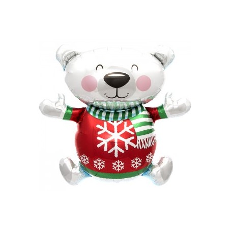 BALLON METALLIQUE OURS BLANC DE NOEL 109 CM