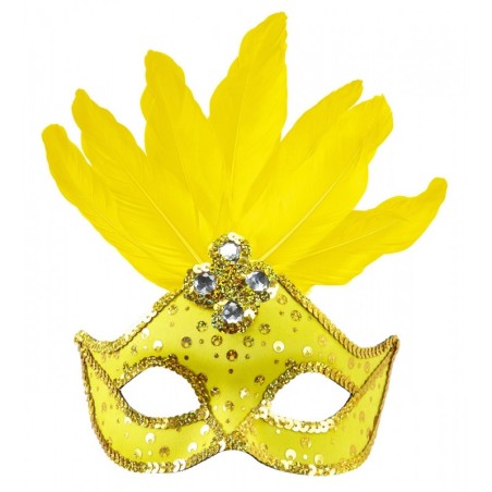 MASQUE  JAUNE AVEC PLUME BRESIL 